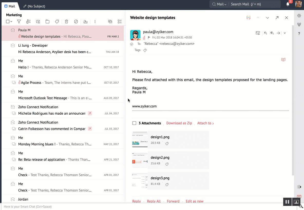 Attachments in Zoho Mail