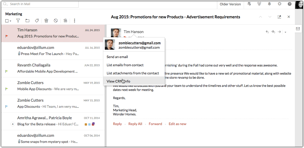 Add and manage your CRM contacts from emails