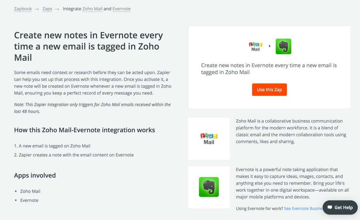 mail integration zapier zoho