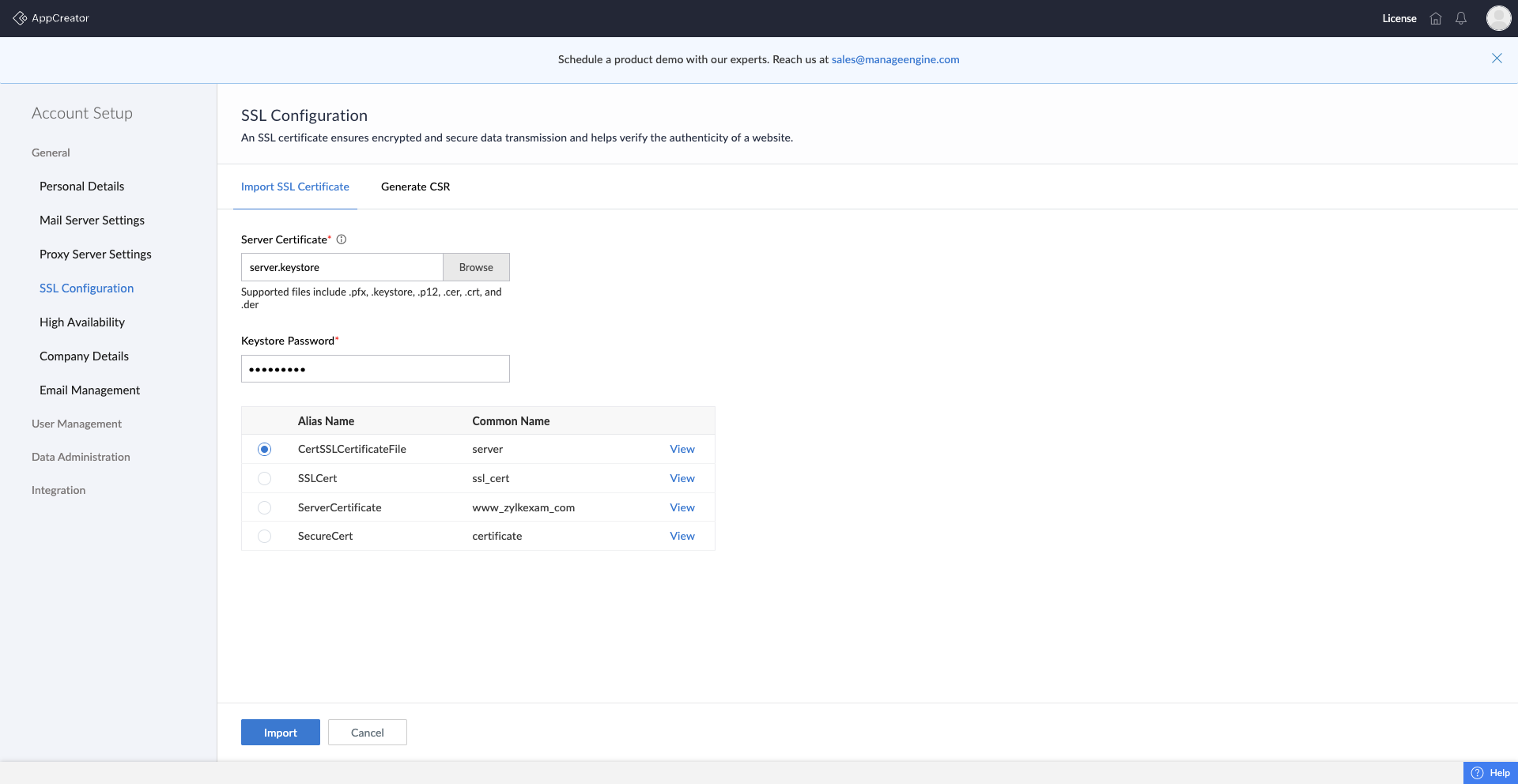 SSL Configuration | ManageEngine AppCreator help