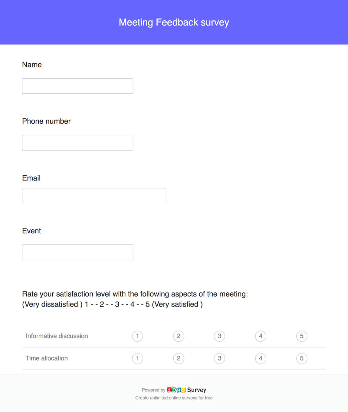 Meeting feedback survey questionnaire template
