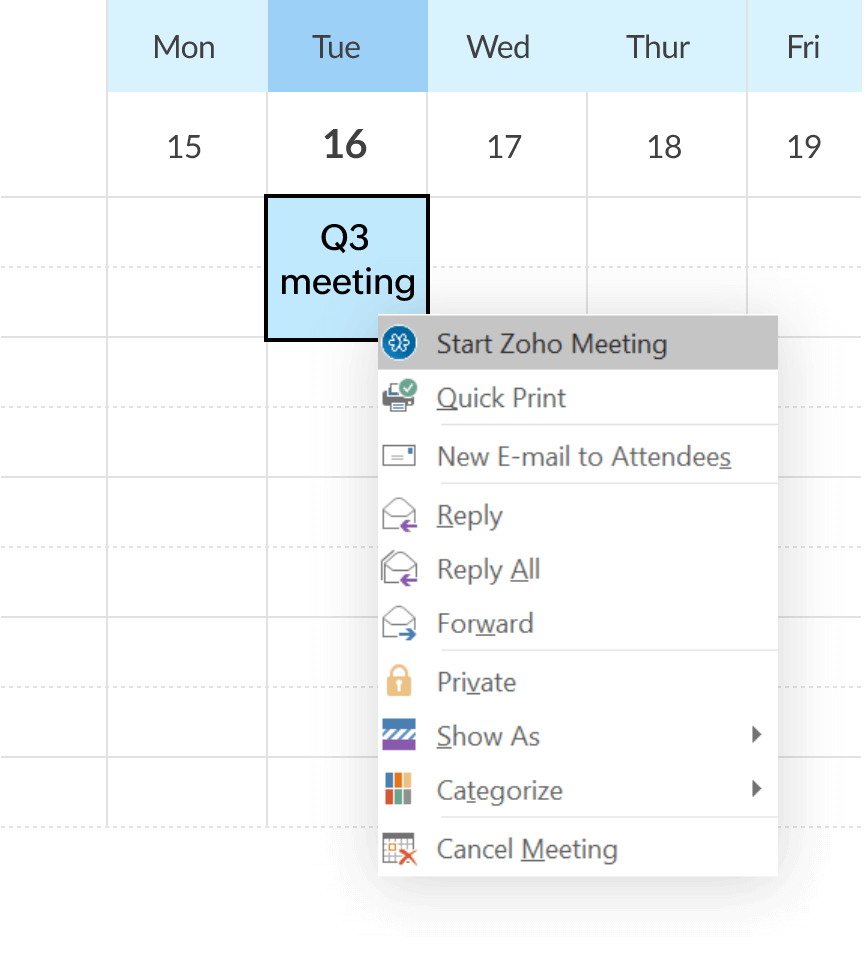 Host & Join Meetings right from MS Outlook Inbox Zoho Meeting Plugin