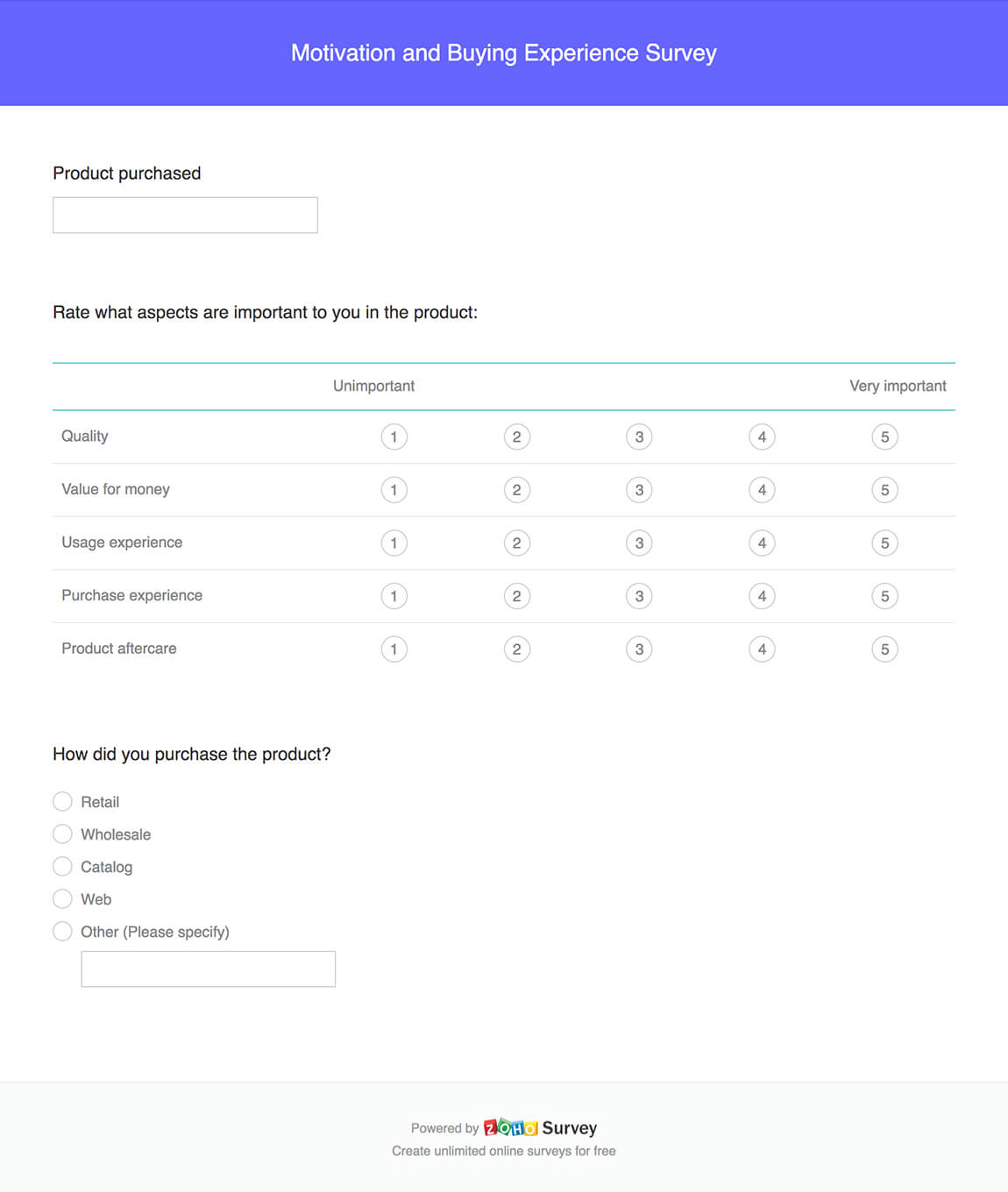 Motivation & buying experience survey template Zoho Survey