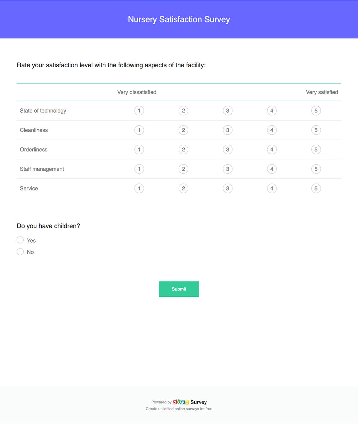 Nursery satisfaction survey questionnaire template