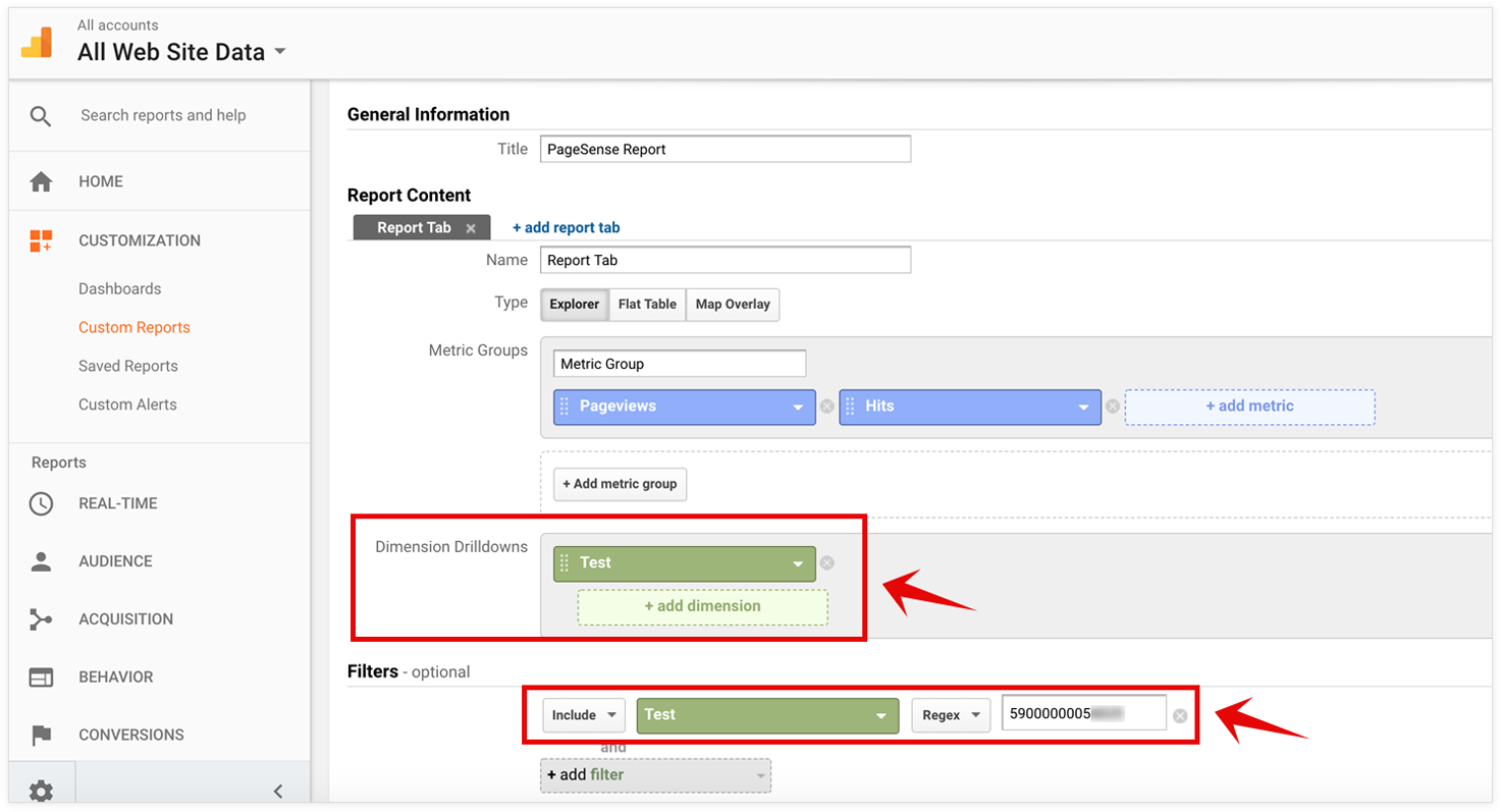 PageSense Integration with Google Analytics- Custom Report Content