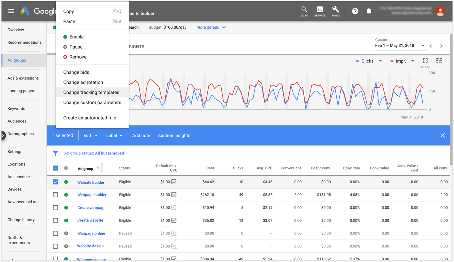 Changing Tracking Template in Google Ads while Integrating with PageSense