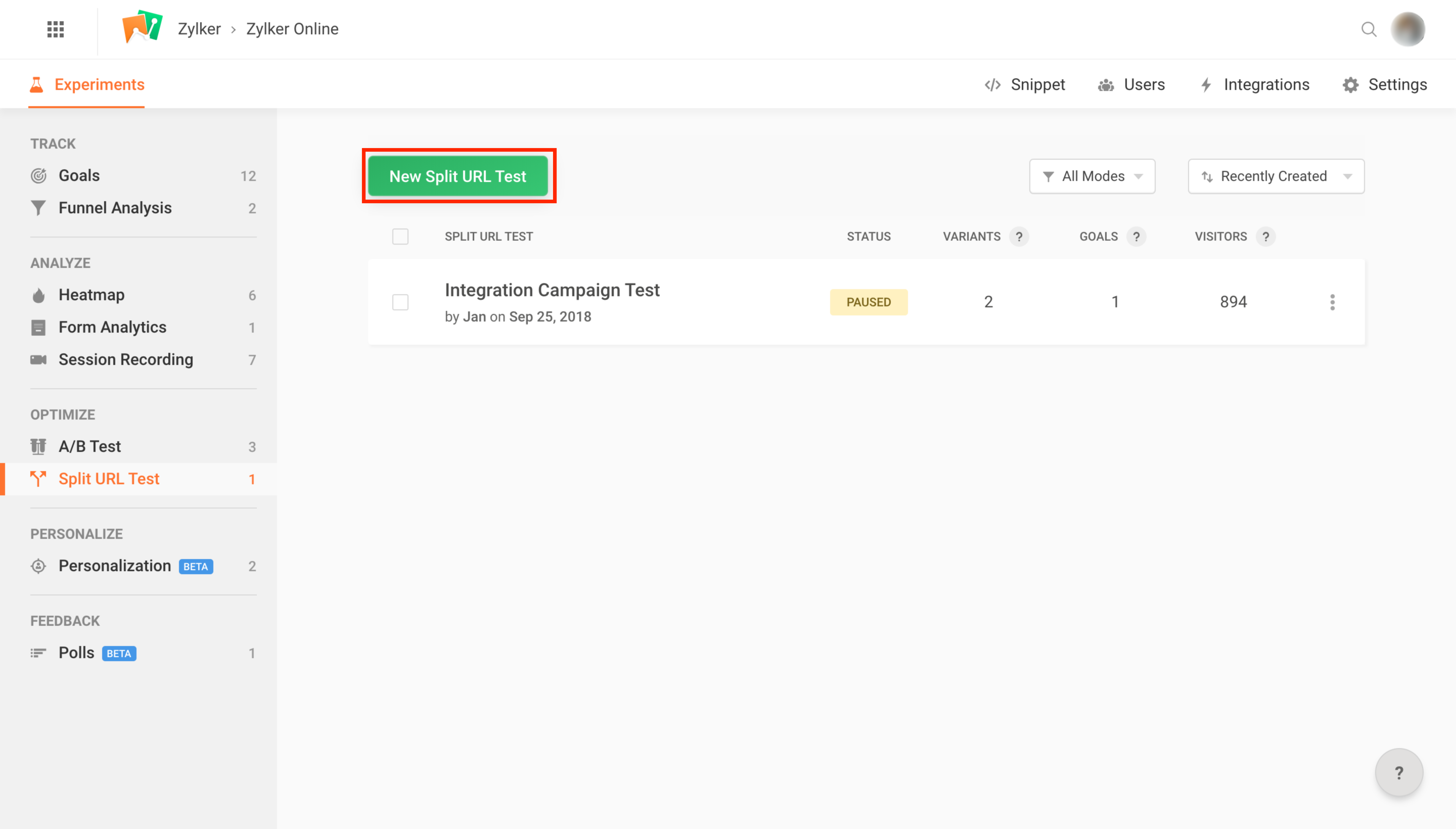 PageSense Help Create a Split URL Test