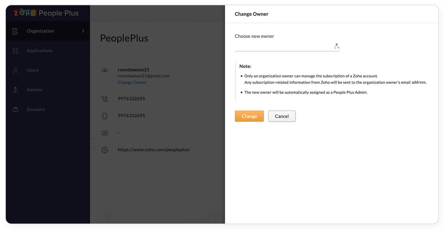 How can I change the Owner in Zoho People Plus