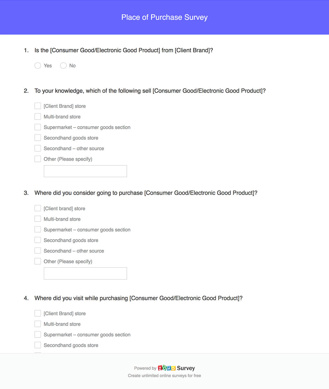 Place of purchase survey questionnaire template