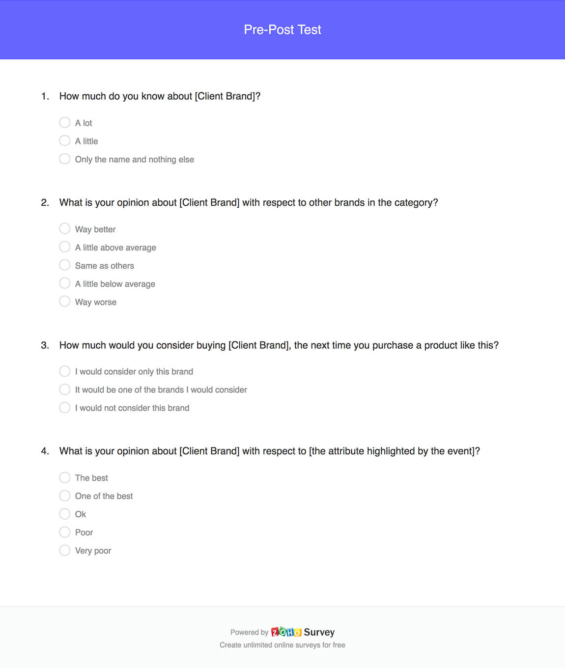 Pre-post test survey questionnaire template