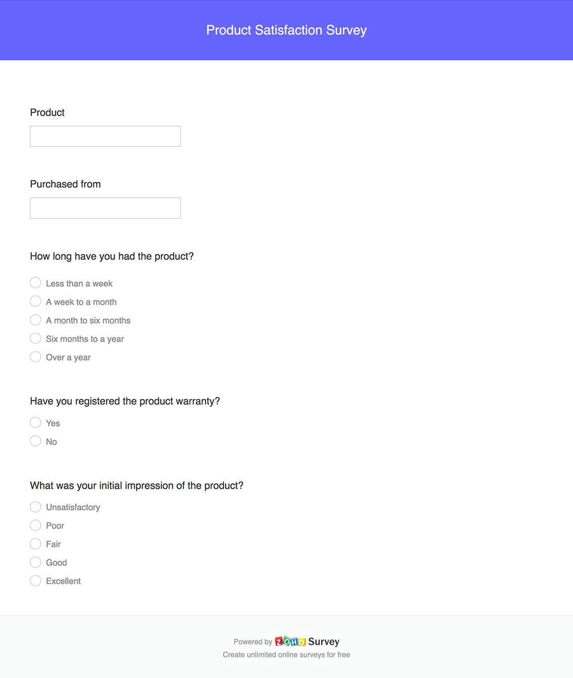 Product Satisfaction Survey Questionnaire Template Zoho Survey