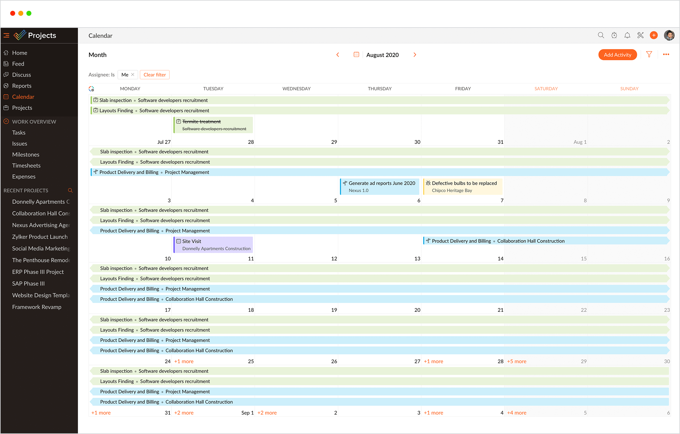 Calendar to manage project schedules