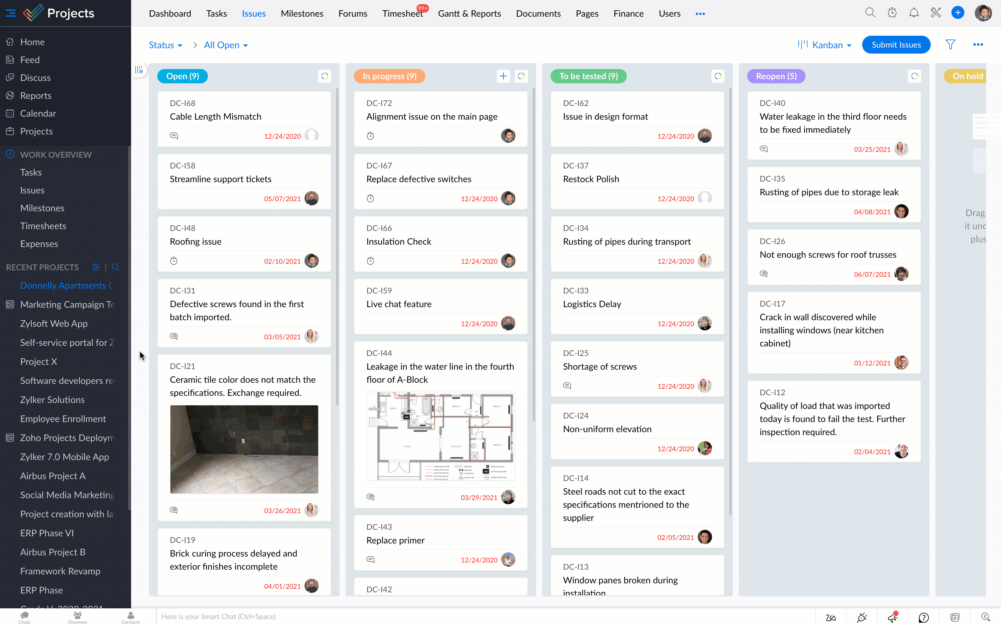 Die Kanban-Ansicht in Zoho Projects funktioniert ganz einfach per Drag and Drop.