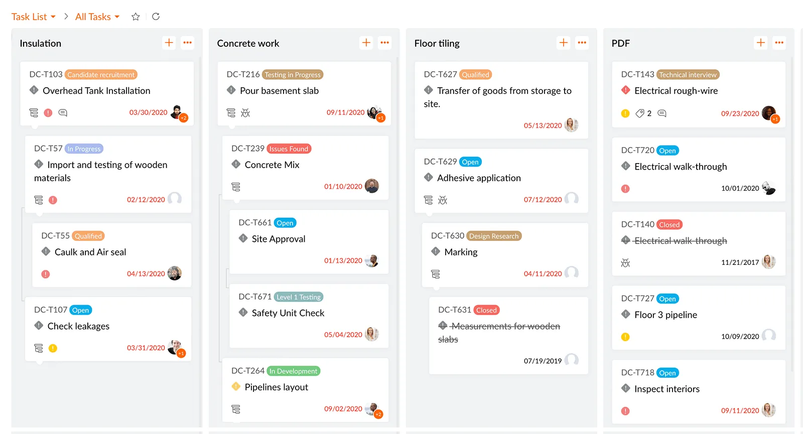 zoho project kanban view