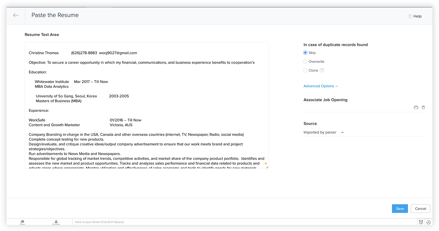 resume parser online help zoho recruit resume parsing