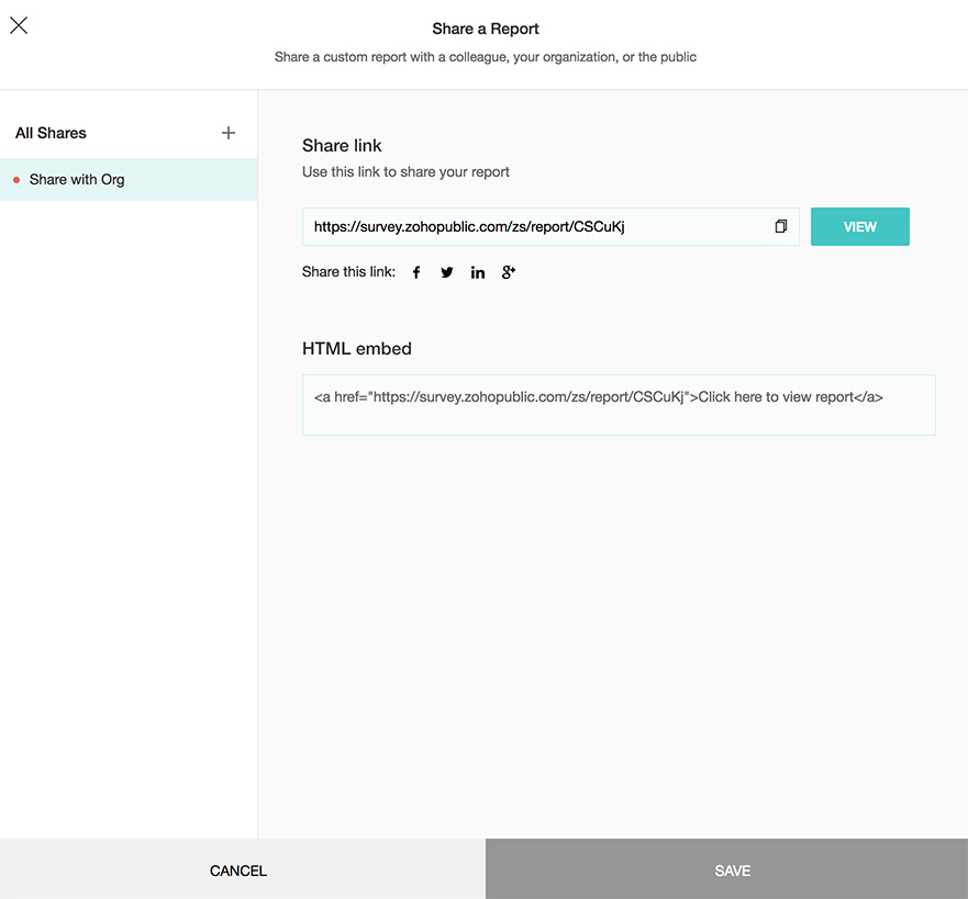 Compartilhar link do relatório