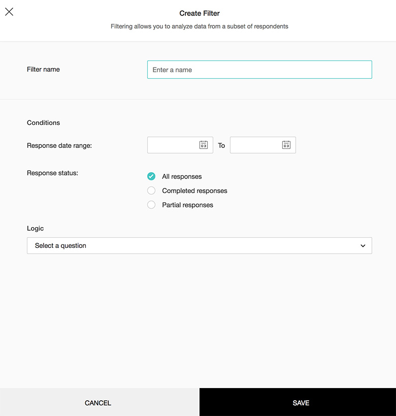 Crie filtros para relatórios
