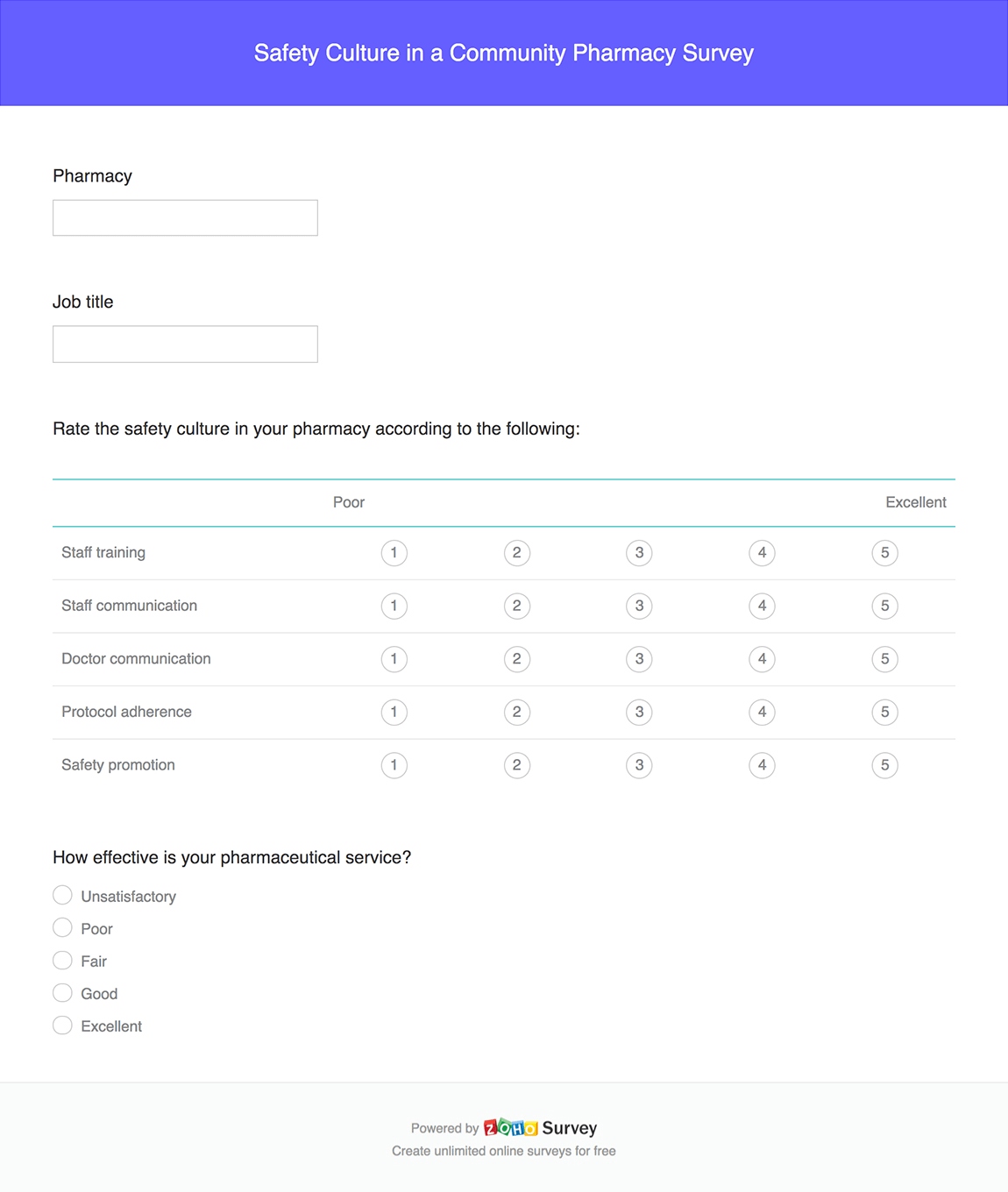 Safety Culture in Community Pharmacy Survey Questionnaire & Template Zoho Survey
