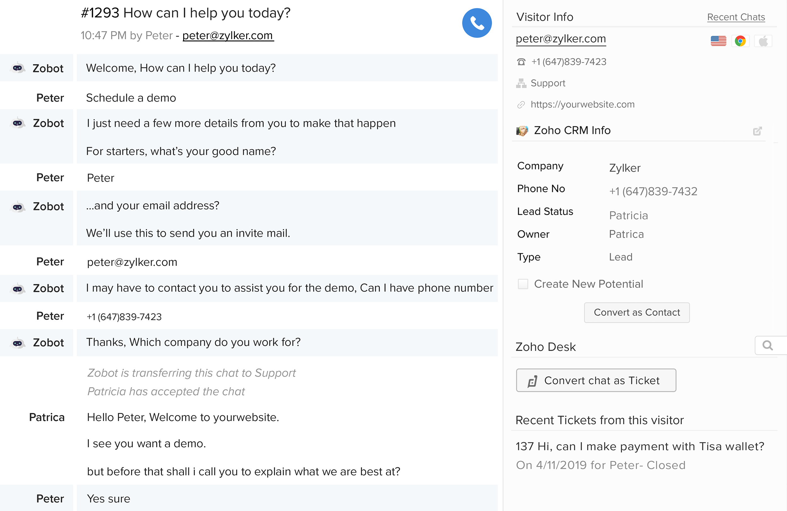 contesto della chat del supporto clienti