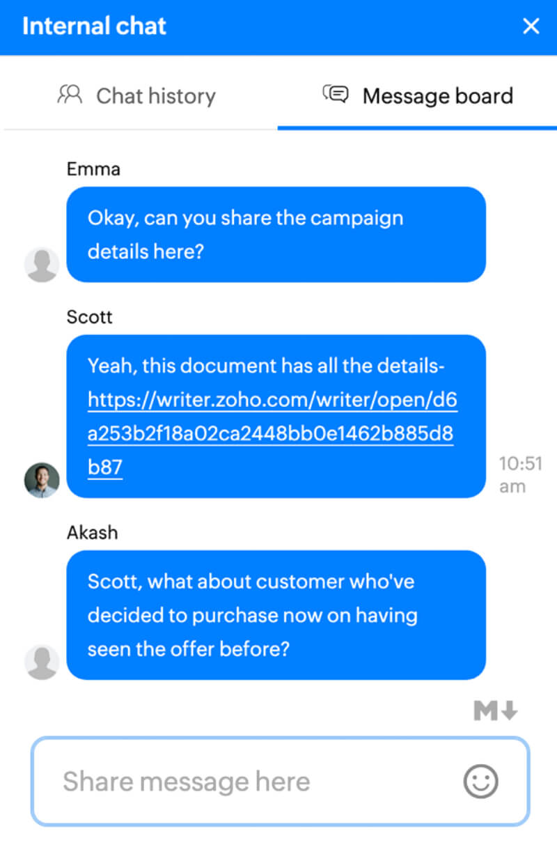 Agent-to-agent chat and message board