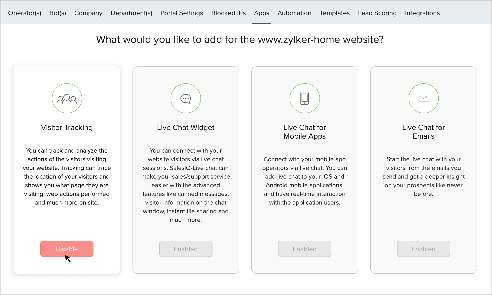 Enable/disable only visitor tracking