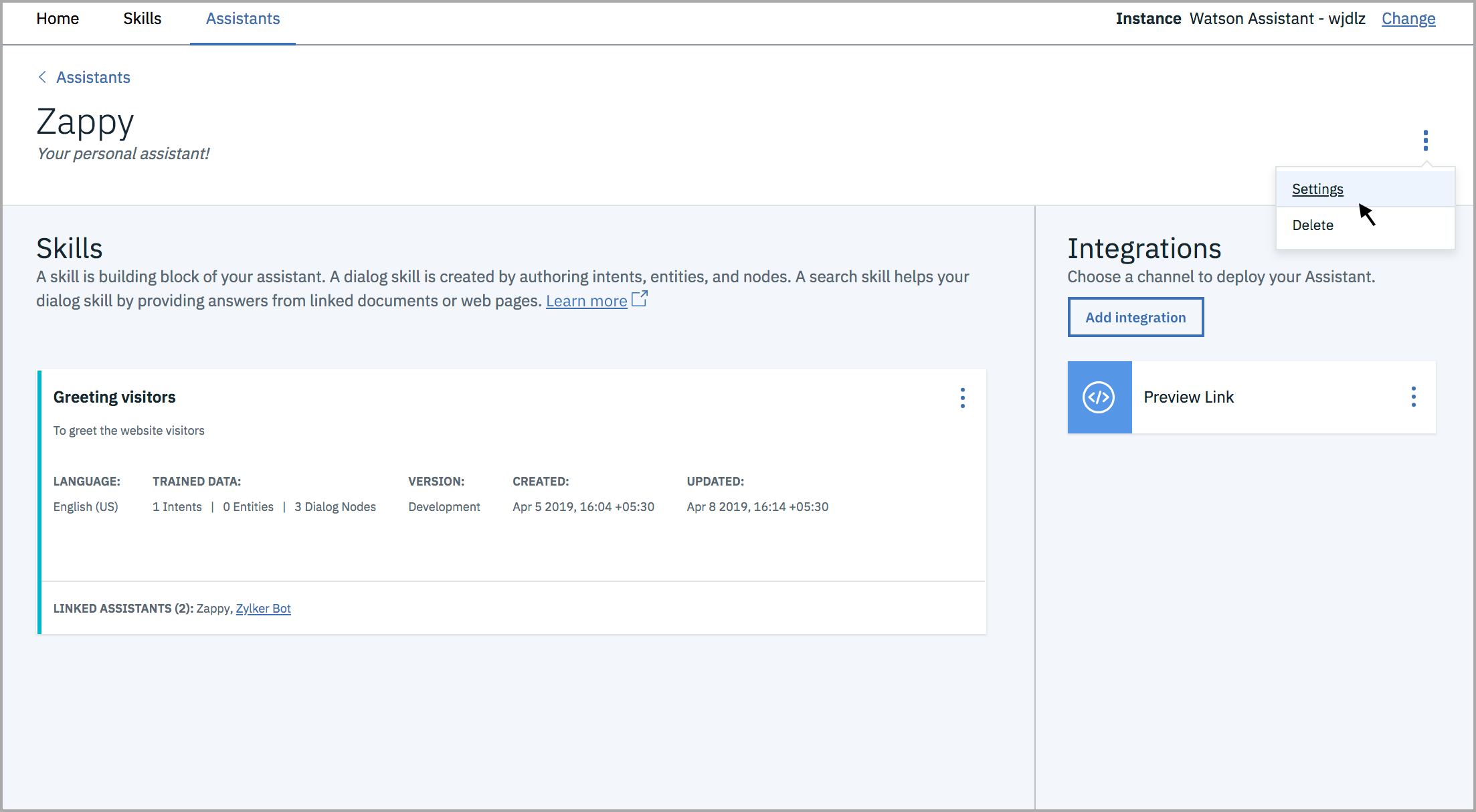 Basics of integrating the Watson Assistant platform