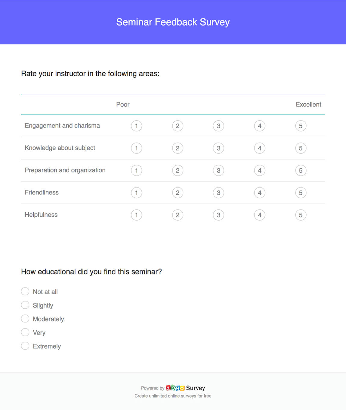Seminar feedback survey questionnaire template
