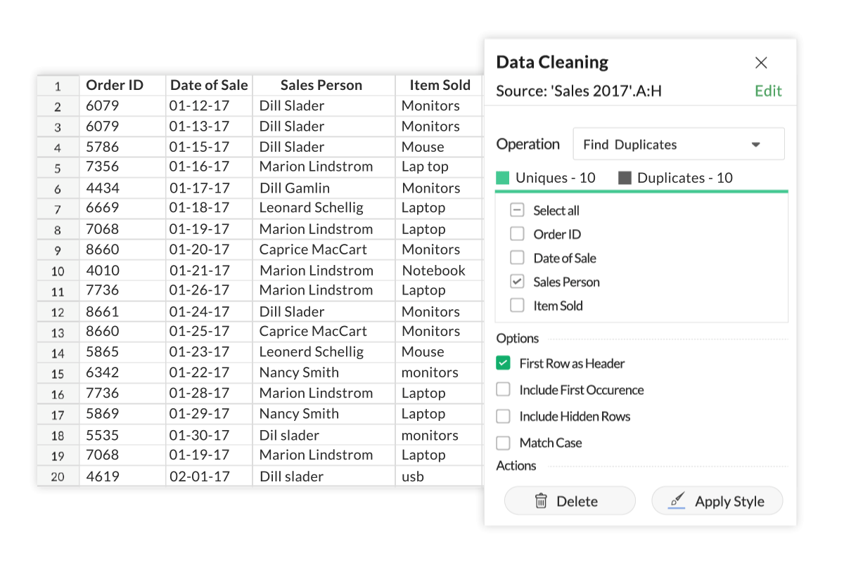 Remove or move data duplicates in your spreadsheet