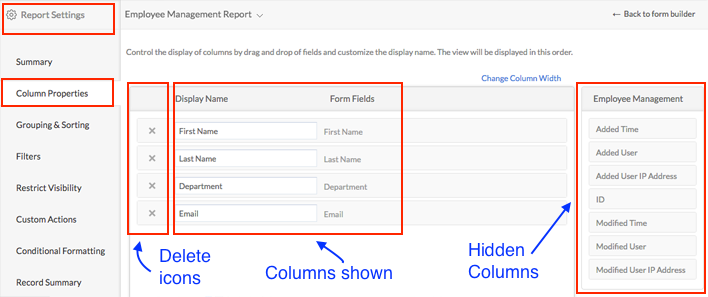 Show hide columns in a report help zoho creator