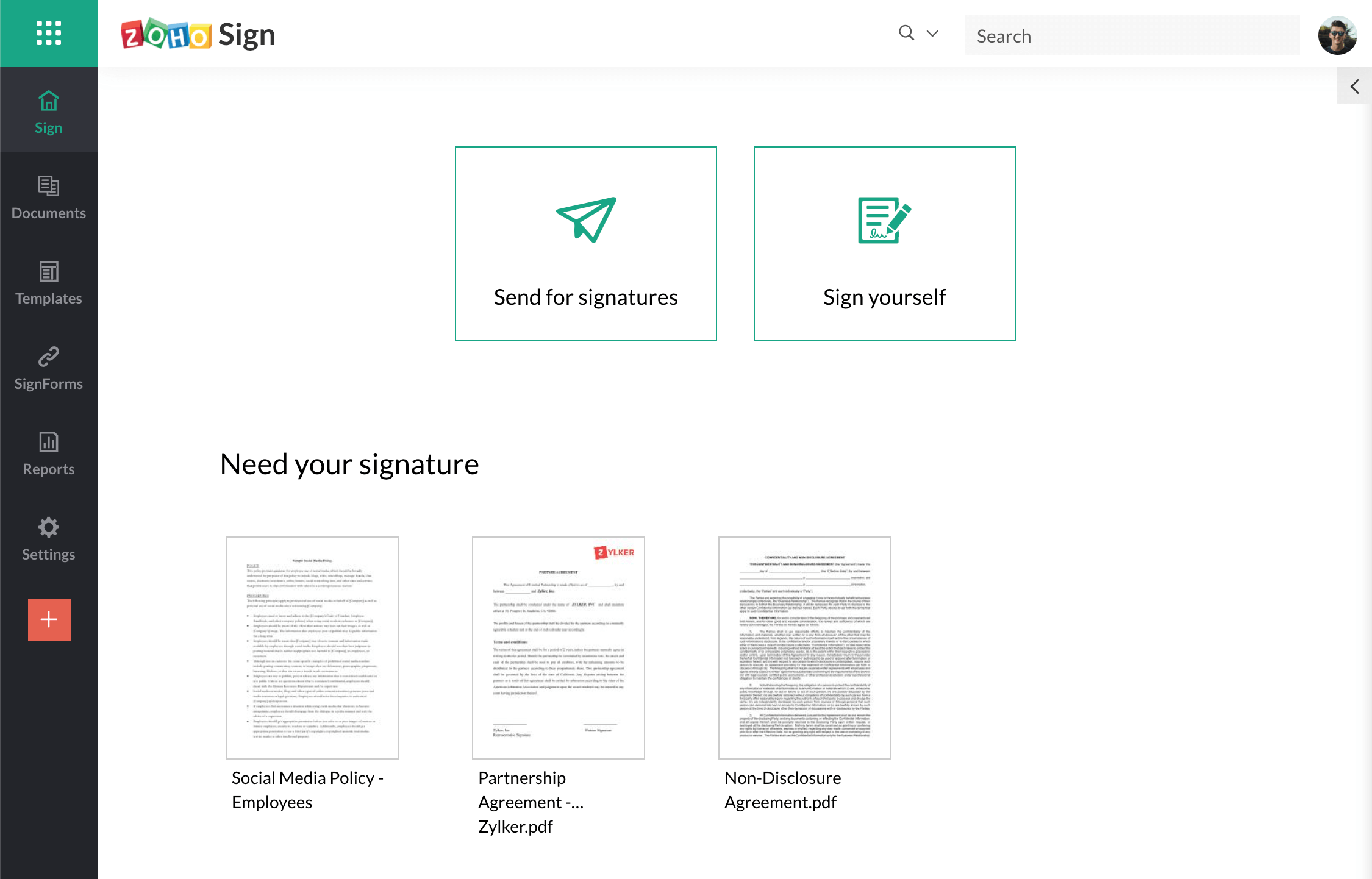 zoho sign change sender