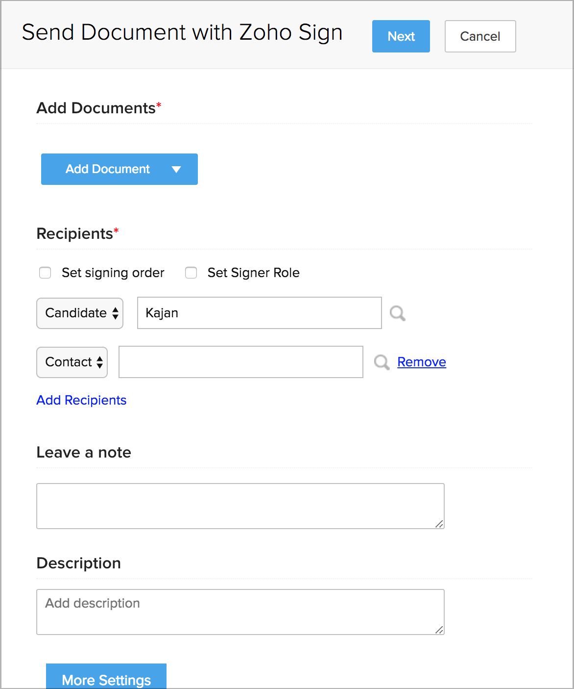 Send documents for signature