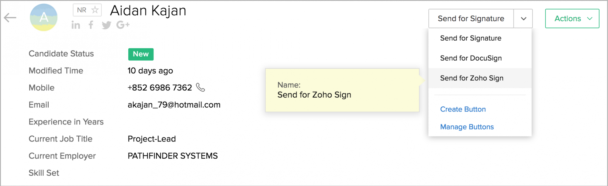 Send for Zoho Sign