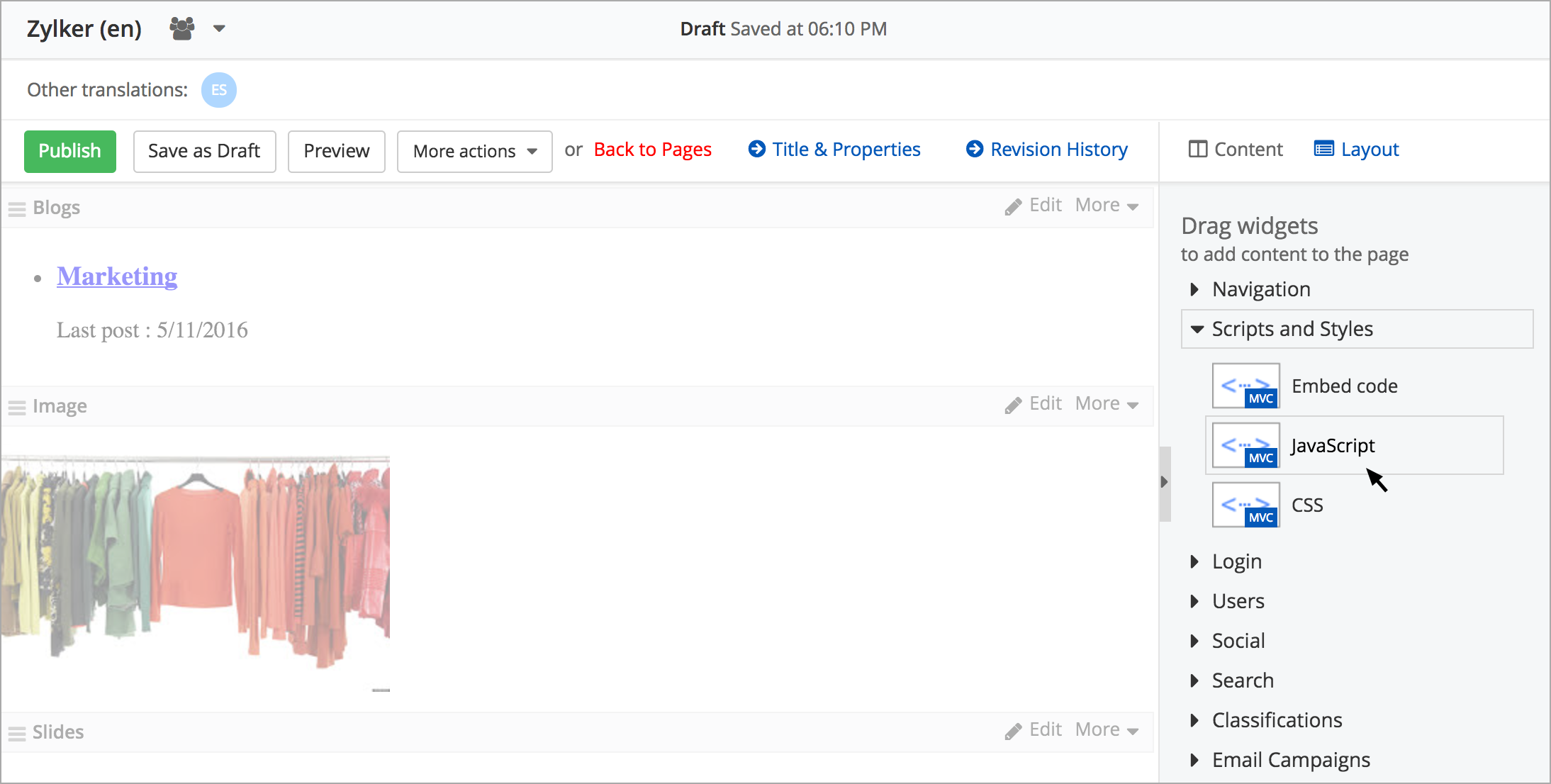 Add Live Chat Widget to Sitefinity Zoho SalesIQ