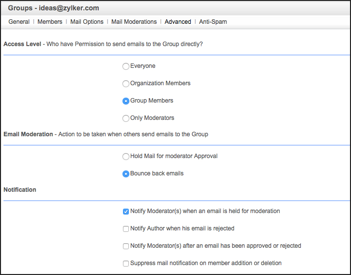 zoho mail private groups emails groups