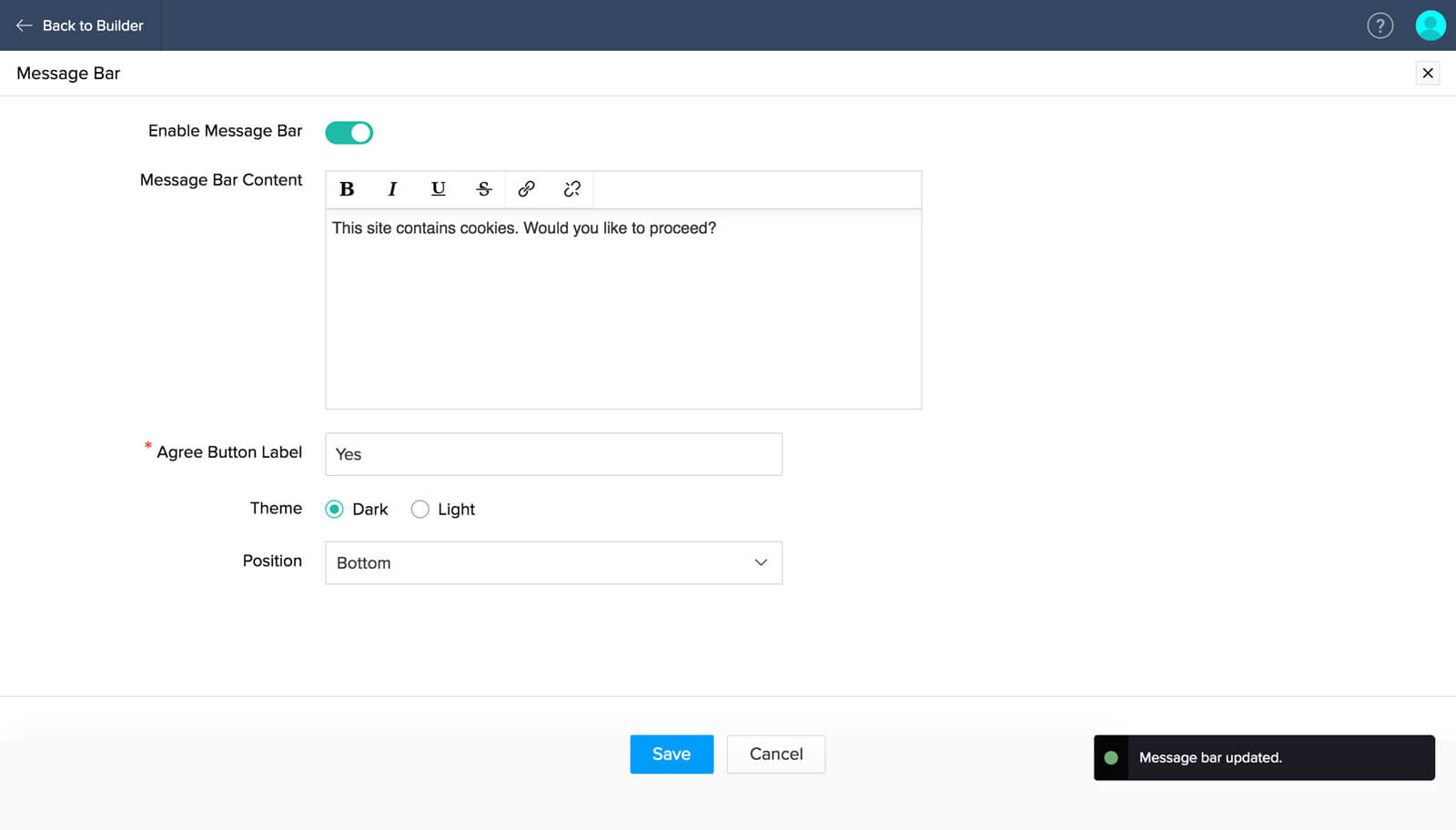 message bar access
