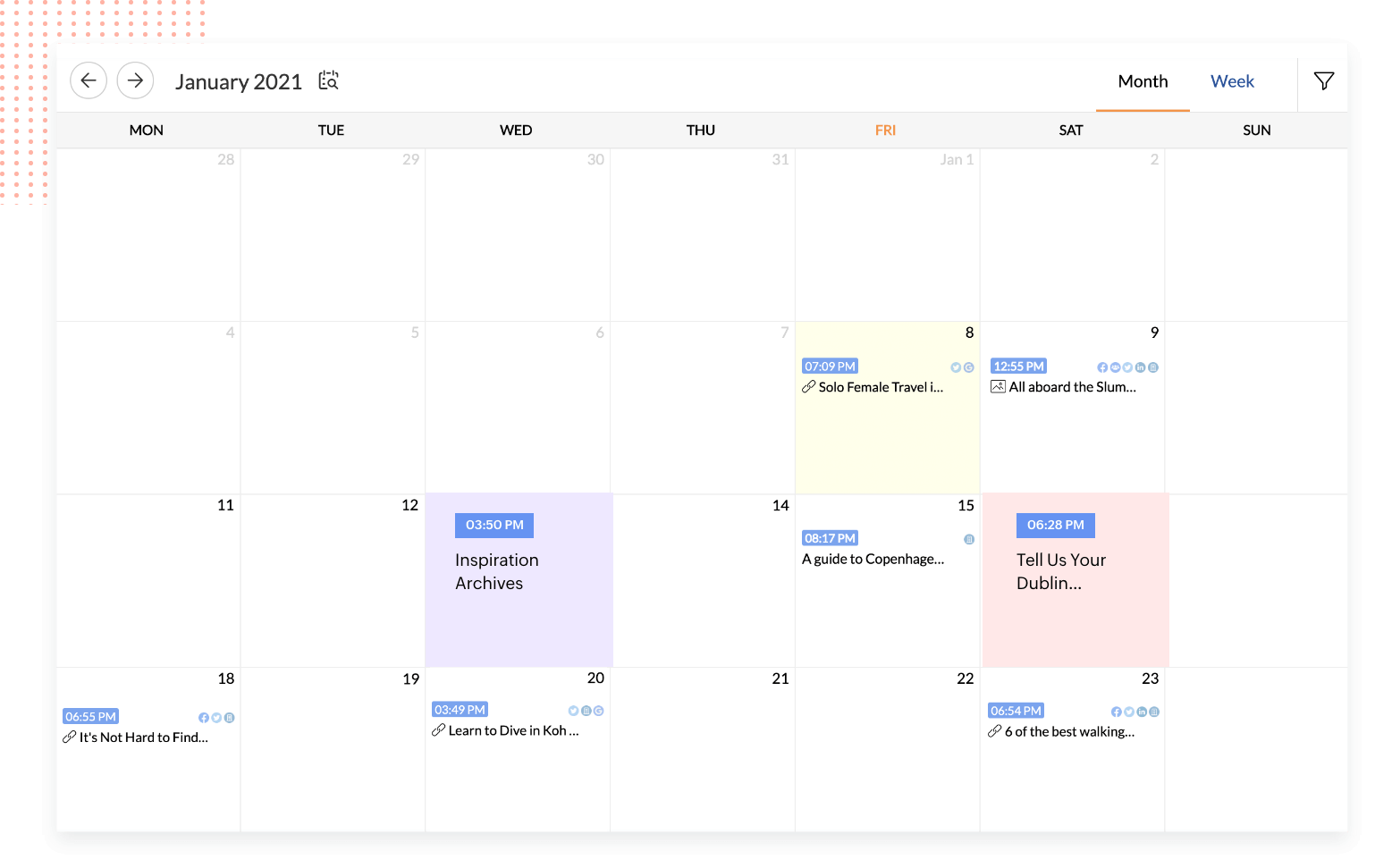 Calendario de contenido sólido