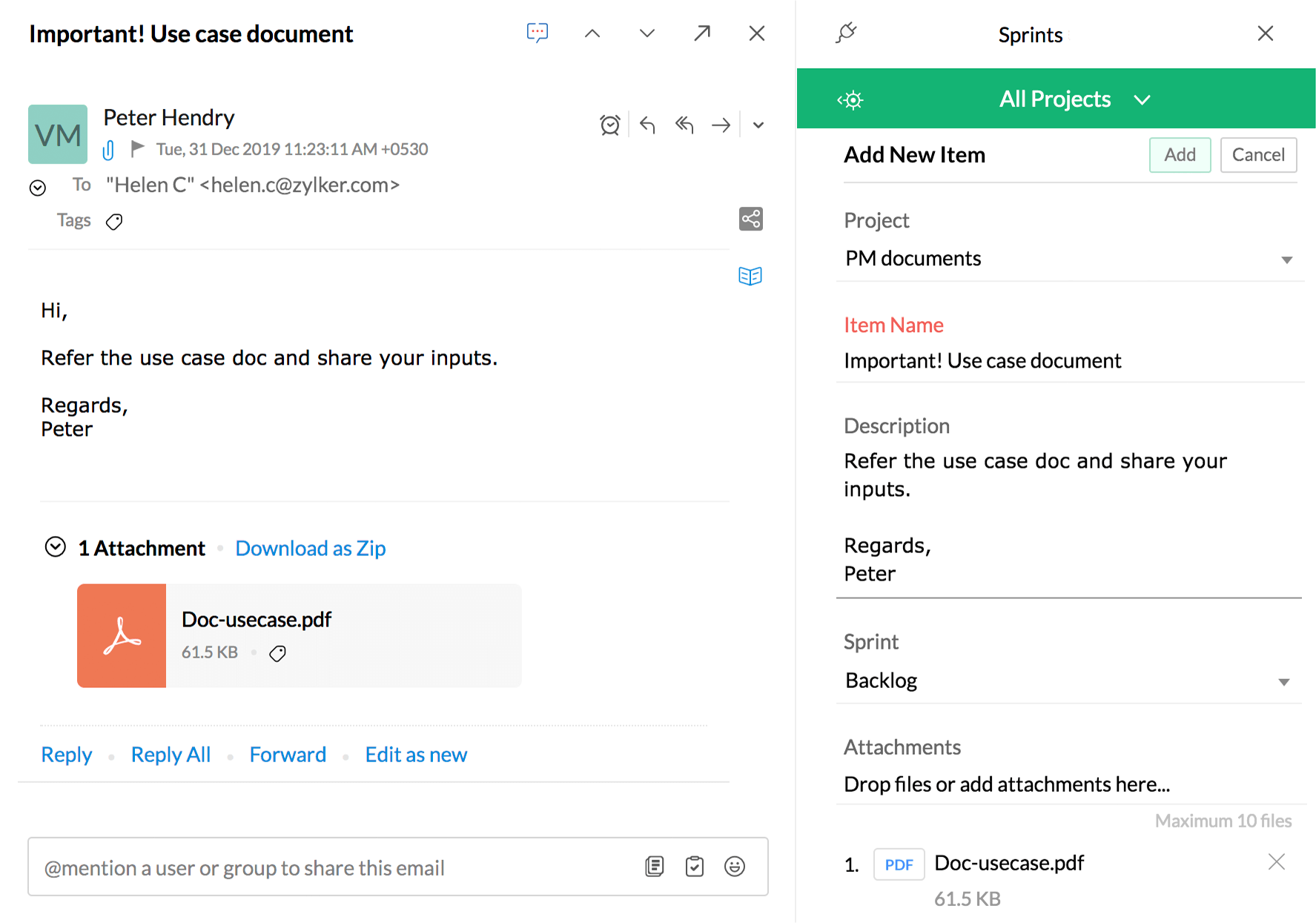 Convert emails into work items