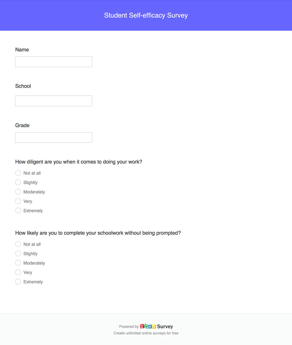 Student self-efficacy survey questionnaire template