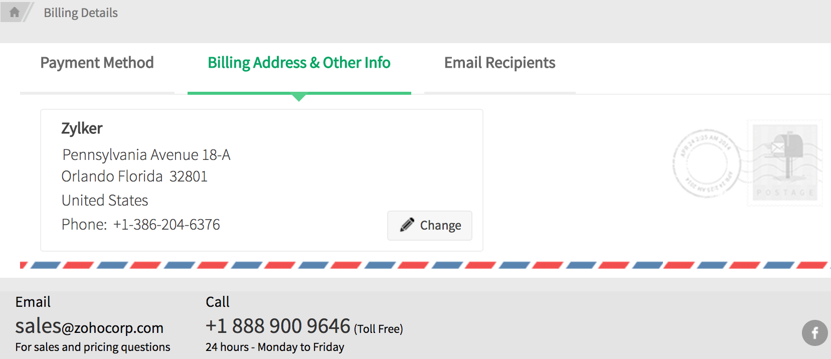 manage subscriptions zoho crm plus free billing address