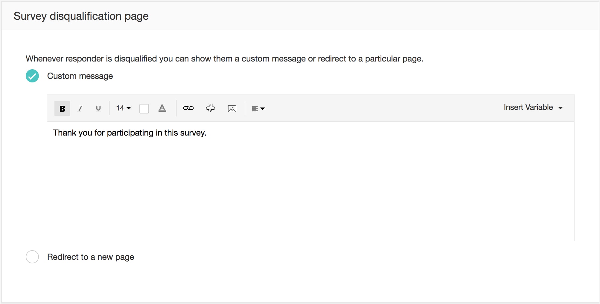 Access survey disqualification settings