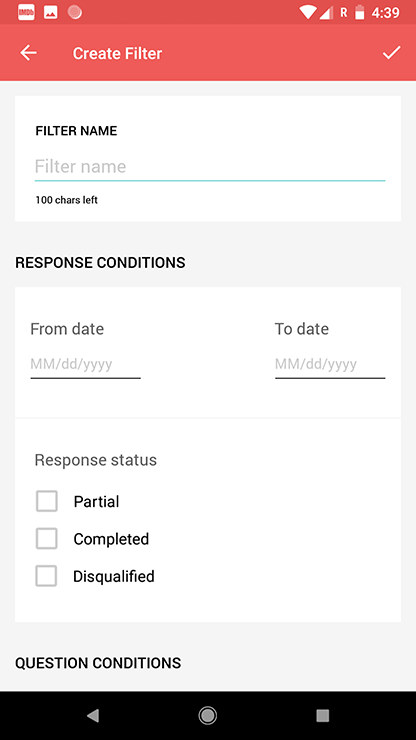 Zoho Survey android create filter
