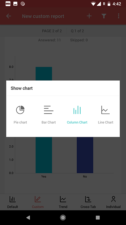 Survey android app show charts