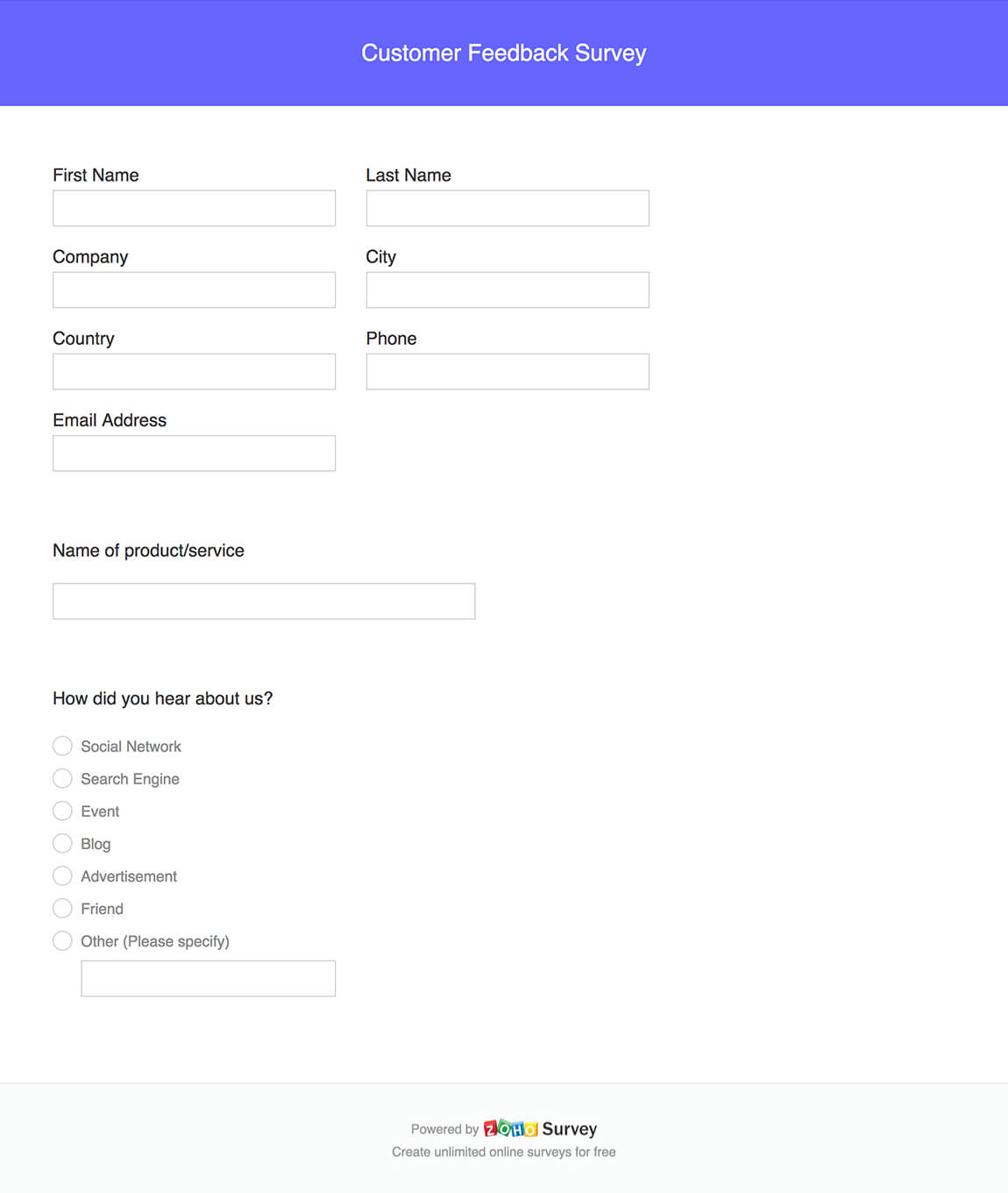 customer feedback survey questionnaire template