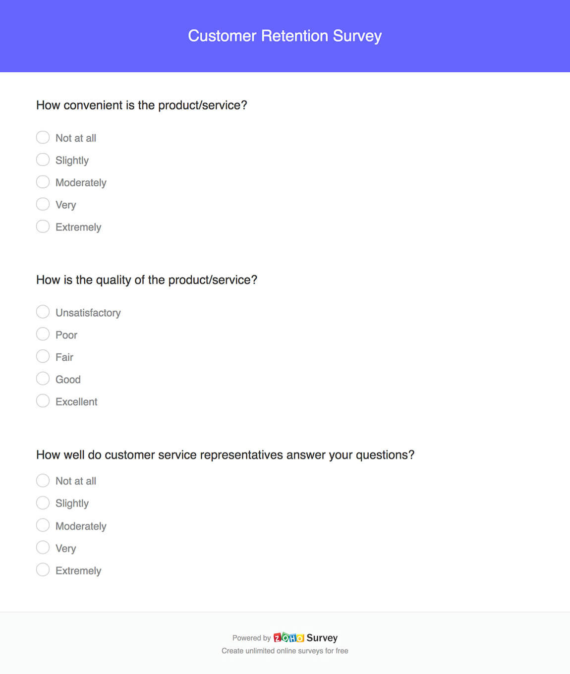 customer retention survey questionnaire template