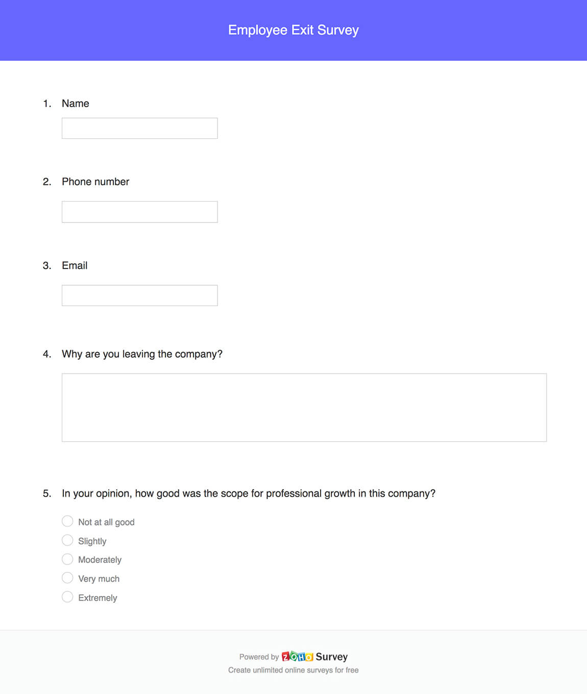 Employee exit survey questionnaire template