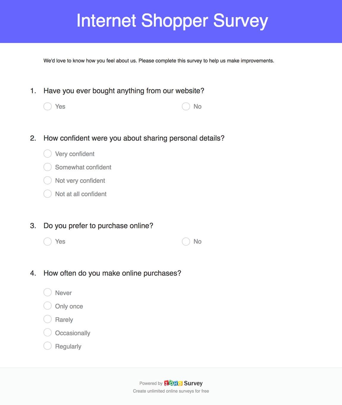 Internet shopper survey template Zoho Survey Internet shopper survey template Zoho Survey