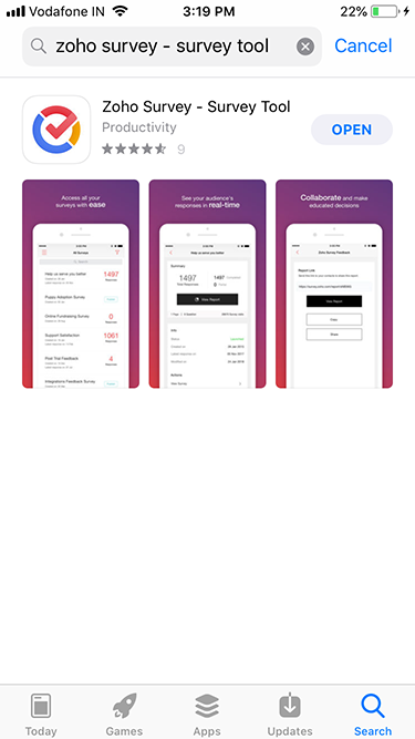 Zoho Survey iOS app for download