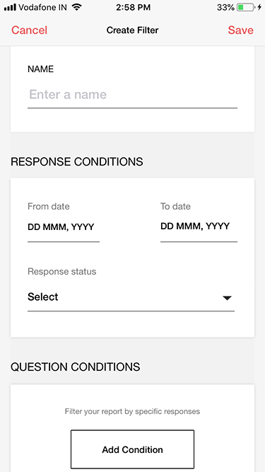 Survey iOS app create filter survey
