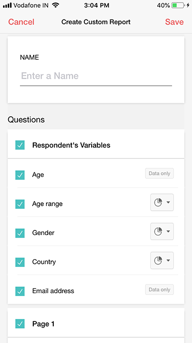 Survey iOS app create custom report