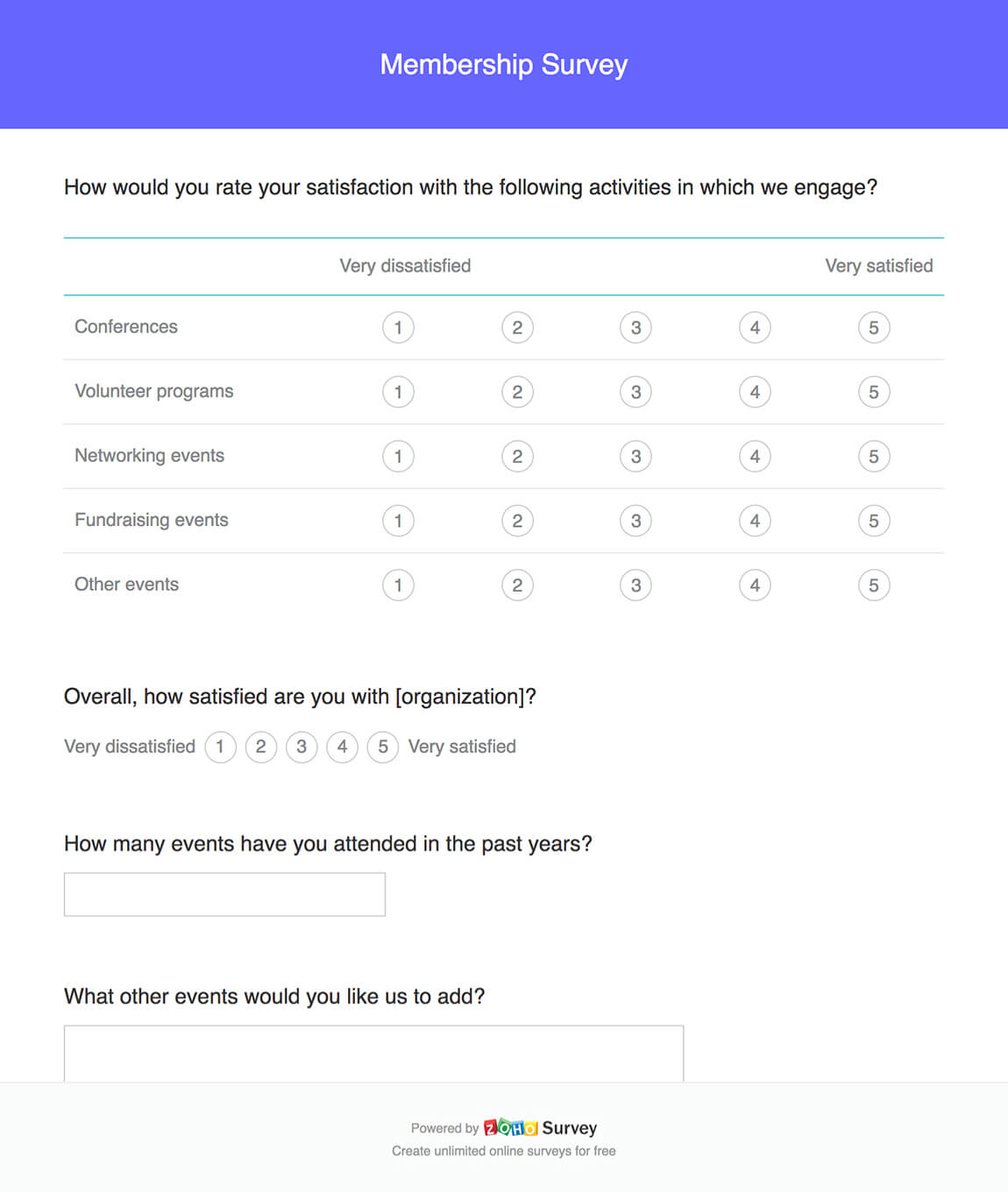 Membership survey questionnaire template